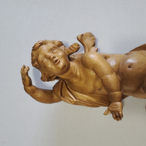 Vintage Hand Carved Wood Angel Cherub Wall Decor Figurine Tall 16" - Picture 3 of 15